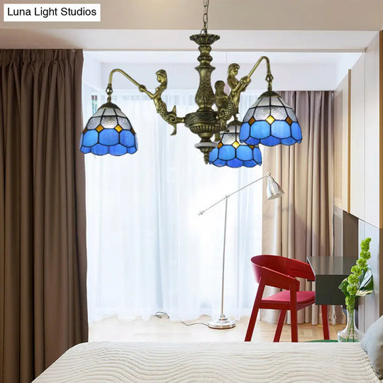 Baroque Blue Stained Glass Chandelier With Grid Pattern - 5/9/11 Lights
