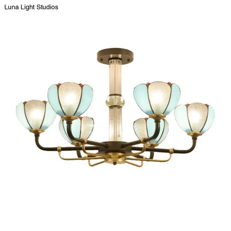 Blue Stained Glass Floral Chandelier - Traditional Pendant Lighting For Living Room 6/8 Lights