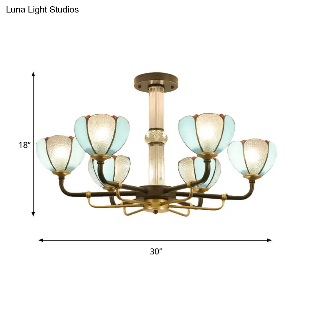 Blue Stained Glass Floral Chandelier - Traditional Pendant Lighting For Living Room 6/8 Lights