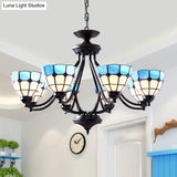 Blue Stained Glass Tiffany Pendant Chandelier Light With Upward 6/8 Lights