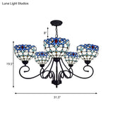 Blue Stained Glass Victorian Pendant Chandelier 5-Light Indoor Lighting For Foyer