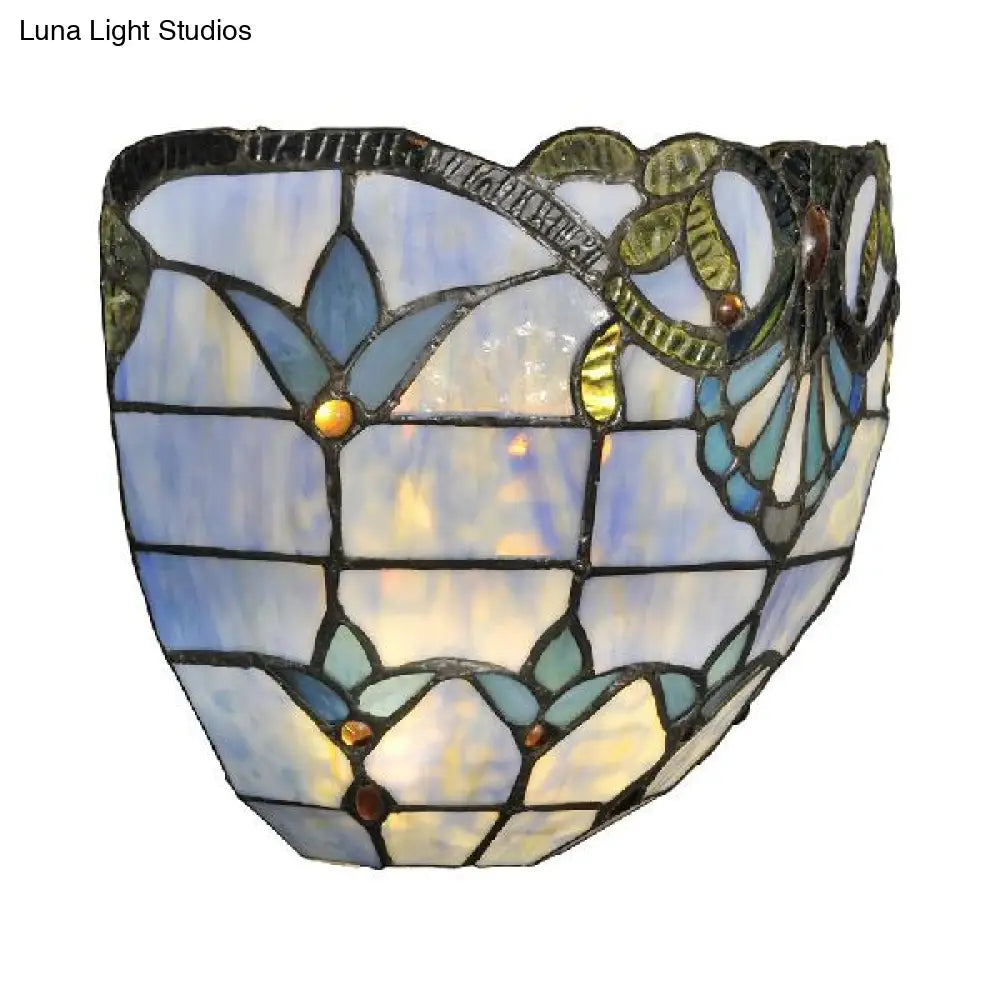 Blue Stained Glass Victorian Style Sconce Light - Perfect For Coffee Shops