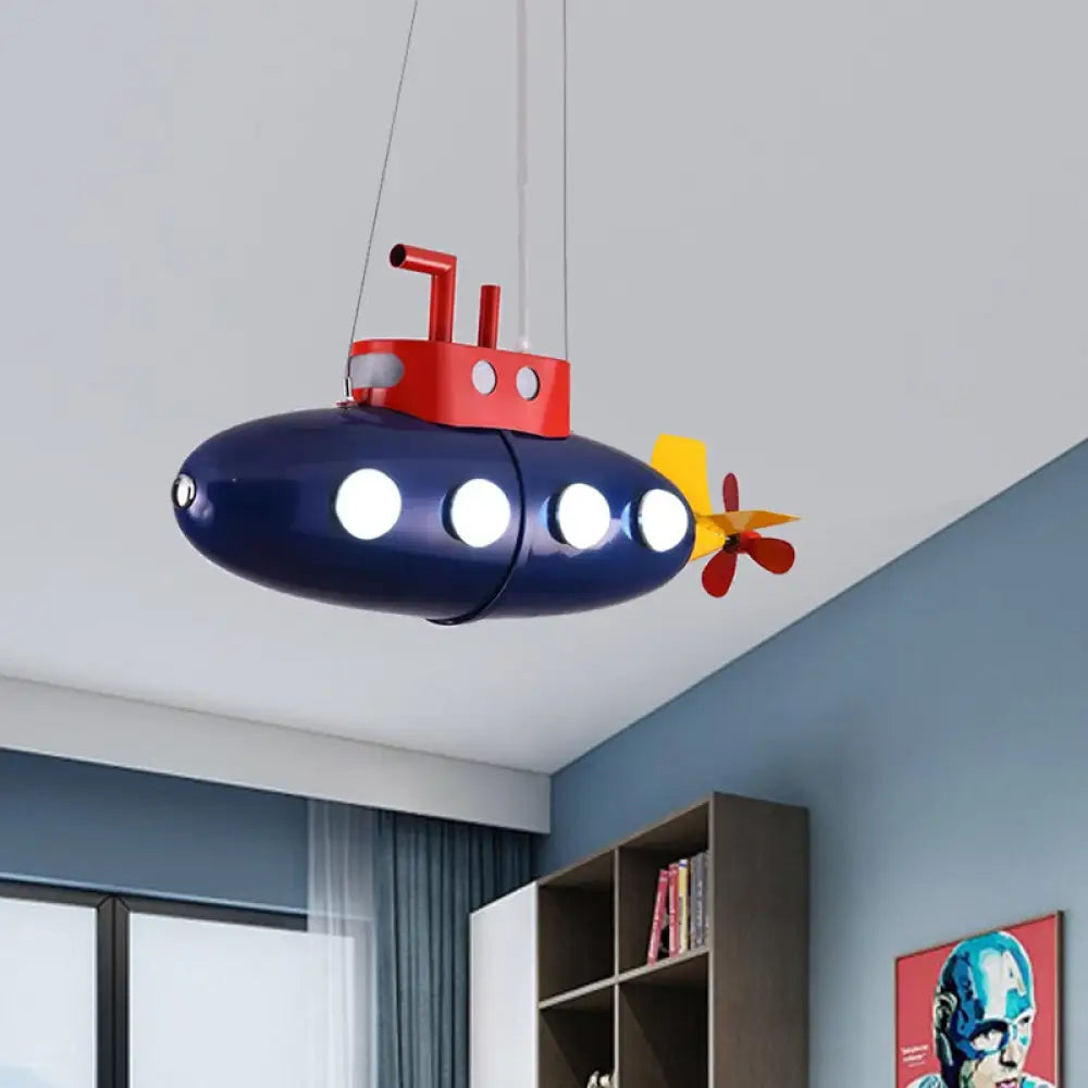 Blue Submarine Chandelier: Metal Hanging Light For Kids Game Room Or Kindergarten