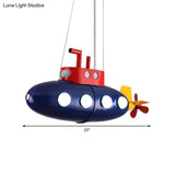 Blue Submarine Chandelier: Metal Hanging Light For Kids Game Room Or Kindergarten
