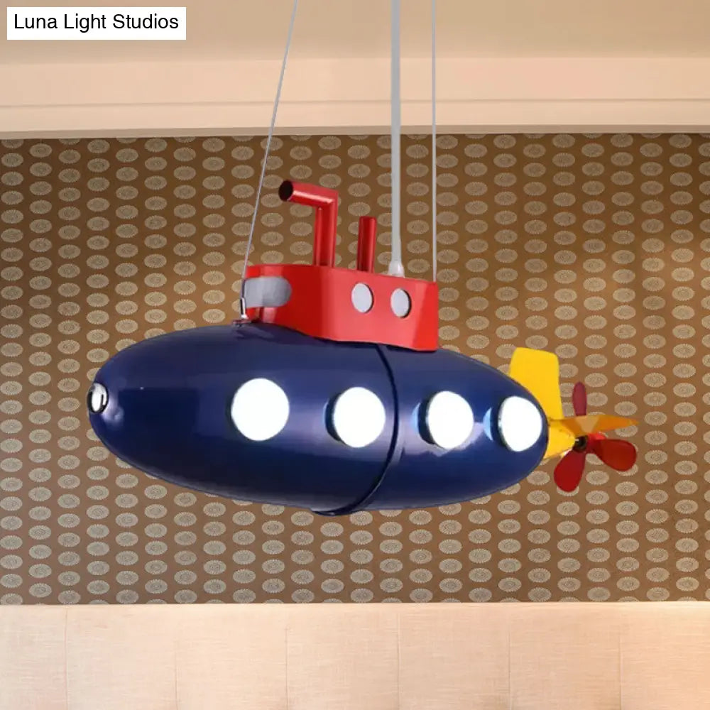 Blue Submarine Chandelier: Metal Hanging Light For Kids Game Room Or Kindergarten
