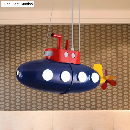 Blue Submarine Chandelier: Metal Hanging Light For Kids Game Room Or Kindergarten