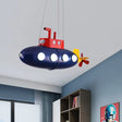 Blue Submarine Chandelier: Metal Hanging Light For Kids Game Room Or Kindergarten