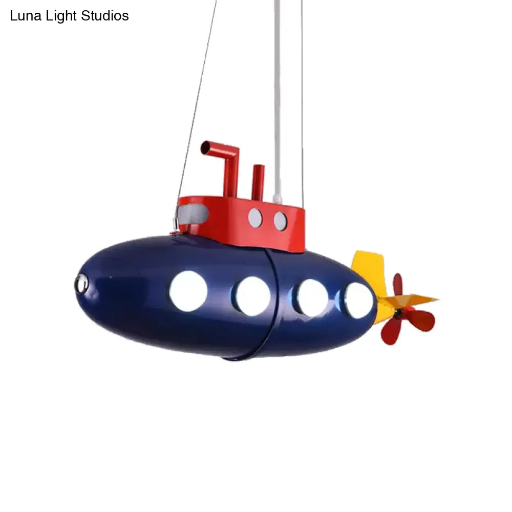 Blue Submarine Chandelier: Metal Hanging Light For Kids Game Room Or Kindergarten