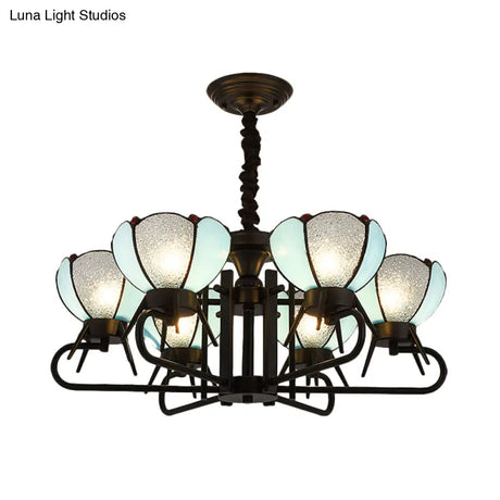 Blue Tiffany Chandelier Lamp - 6/8 Light Bowl Pendant Lighting With Adjustable Chain For Foyer