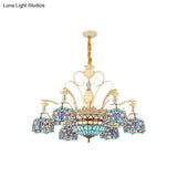 Blue Victorian Chandelier With Cut Glass Shade - 6/9/11 Lights Modern Suspension Pendant For Living