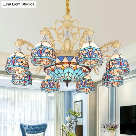 Blue Victorian Chandelier With Cut Glass Shade - 6/9/11 Lights Modern Suspension Pendant For Living