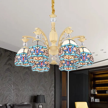 Blue Victorian Chandelier With Cut Glass Shade - 6/9/11 Lights Modern Suspension Pendant For Living