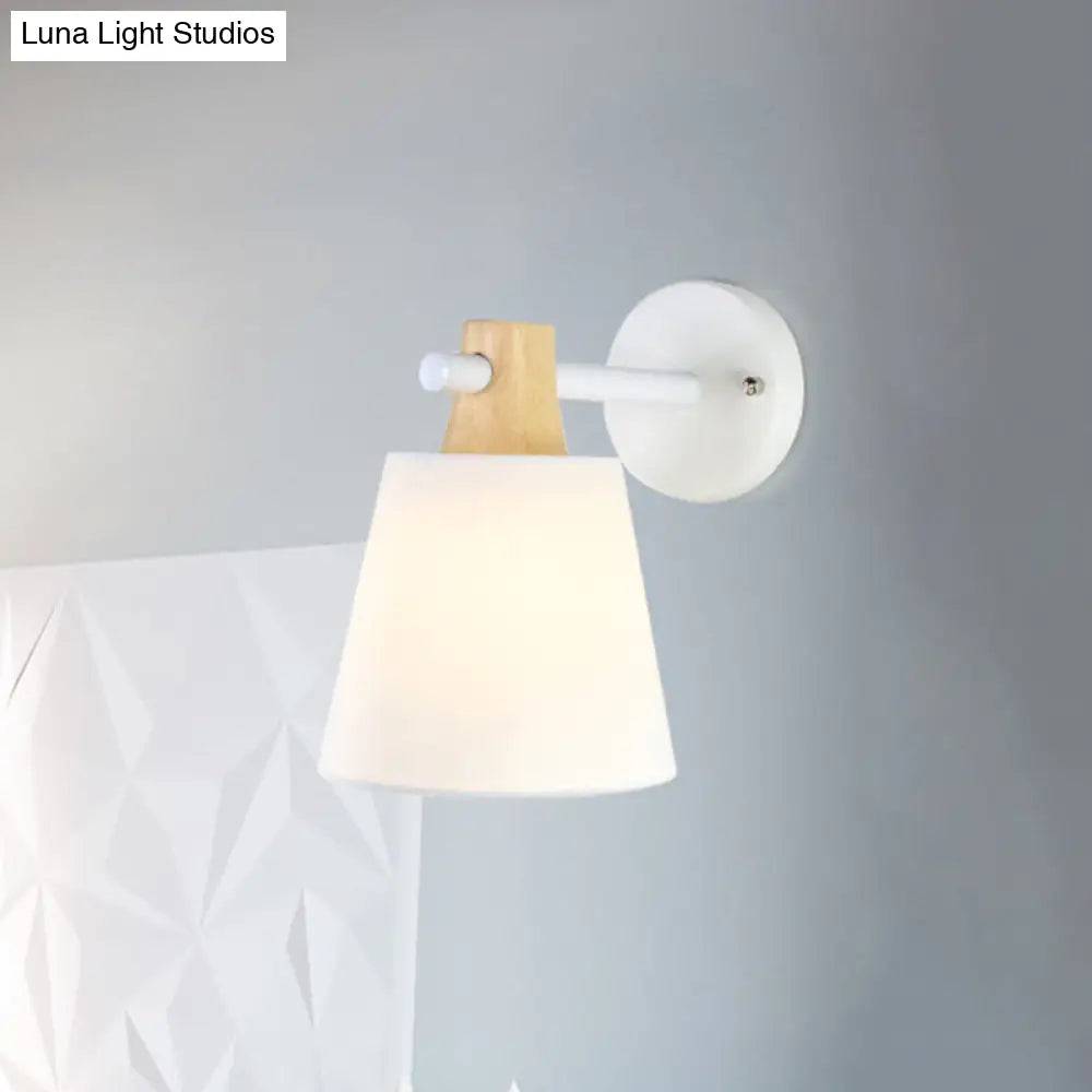 Blue/White/Yellow Macaron Fabric Conical Wall Light Fixture: Unique Sconce Design With Straight Arm
