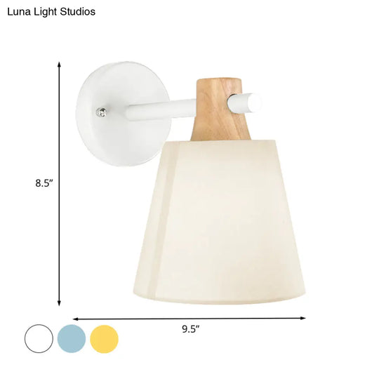 Blue/White/Yellow Macaron Fabric Conical Wall Light Fixture: Unique Sconce Design With Straight Arm