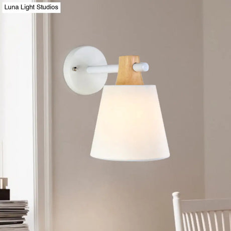 Blue/White/Yellow Macaron Fabric Conical Wall Light Fixture: Unique Sconce Design With Straight Arm