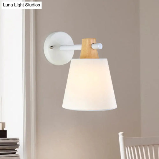 Blue/White/Yellow Macaron Fabric Conical Wall Light Fixture: Unique Sconce Design With Straight Arm