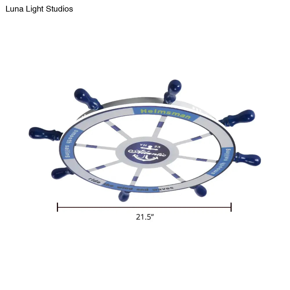 Blue Wood Kids Style Led Flush Mount Ceiling Light For Bedrooms With Rudder Design / 21.5’ Third