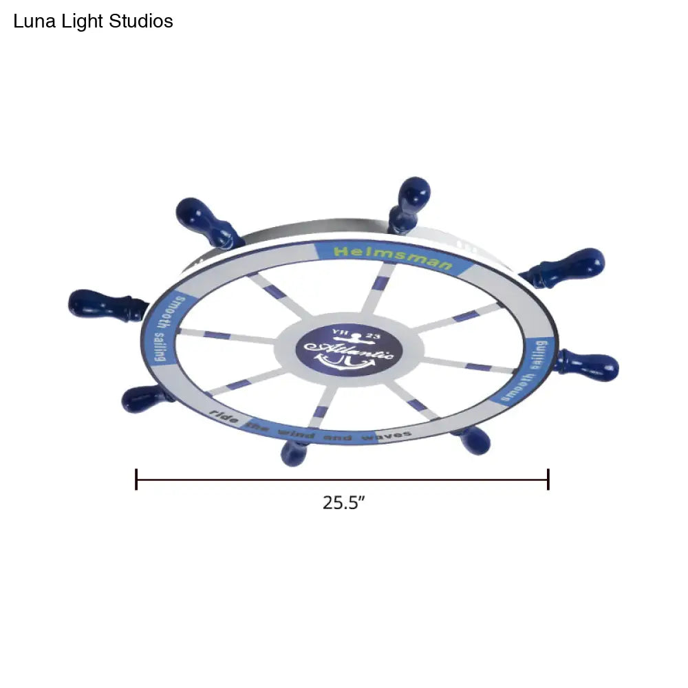Blue Wood Kids Style Led Flush Mount Ceiling Light For Bedrooms With Rudder Design / 25.5’ Third