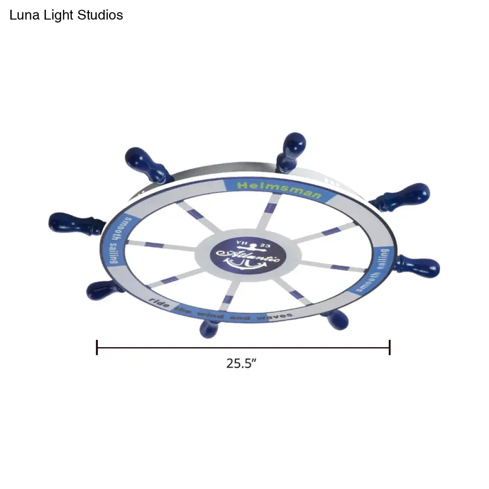 Blue Wood Kids Style Led Flush Mount Ceiling Light For Bedrooms With Rudder Design / 25.5’ White
