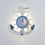 Blue Wooden Anchor Led Wall Lamp - Modern Kids Bedroom Clock Light Fixture Mounted