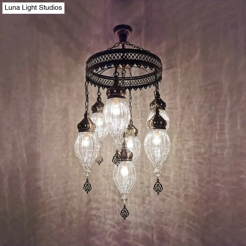 Bohemia 7-Light Crackle Glass Chandelier: Clear Ceiling Pendant For Living Room With Circular Design