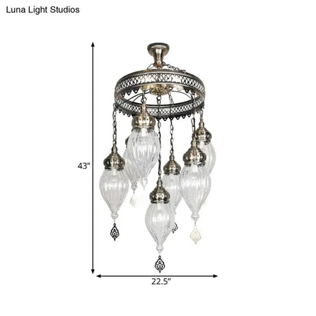 Bohemia 7-Light Crackle Glass Chandelier: Clear Ceiling Pendant For Living Room With Circular Design