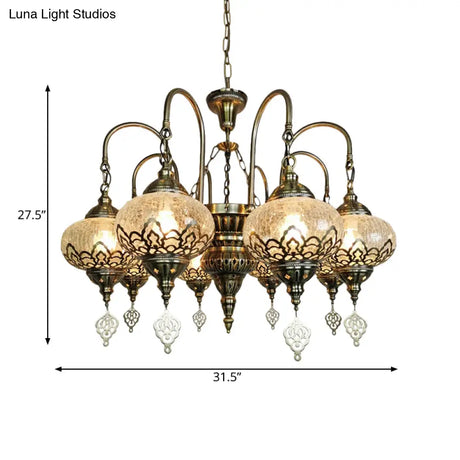 Bohemia Clear Crackle Glass Lantern Suspension Lamp - Bronze Chandelier With 8 Lights