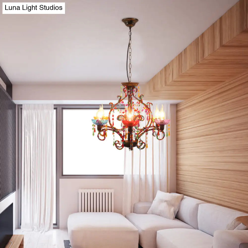Bohemia Crystal Beaded Pendant Chandelier With 6 Lights - Copper Finish