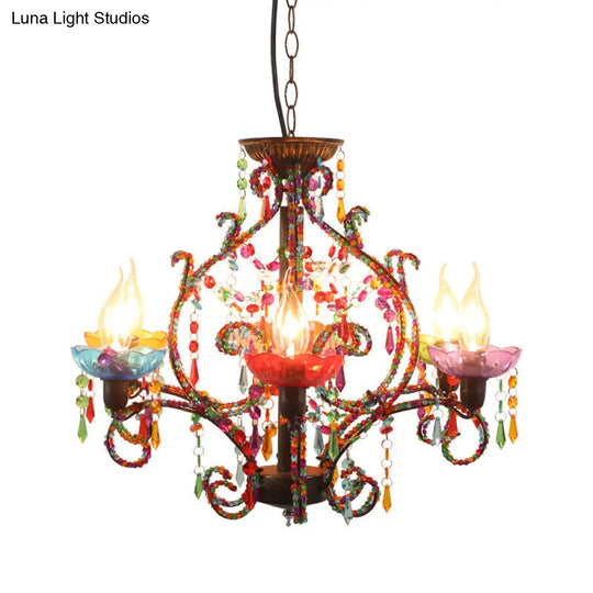 Bohemia Crystal Beaded Pendant Chandelier With 6 Lights - Copper Finish