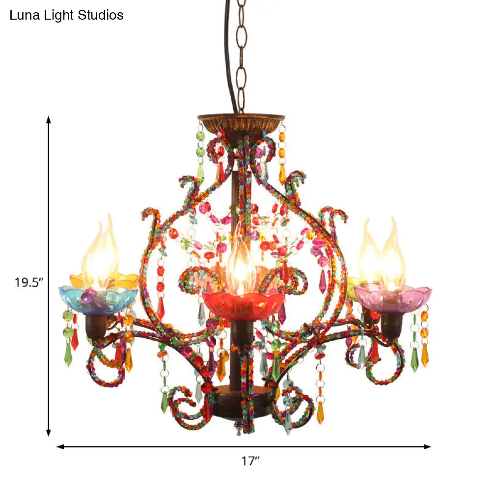 Bohemia Crystal Beaded Pendant Chandelier With 6 Lights - Copper Finish