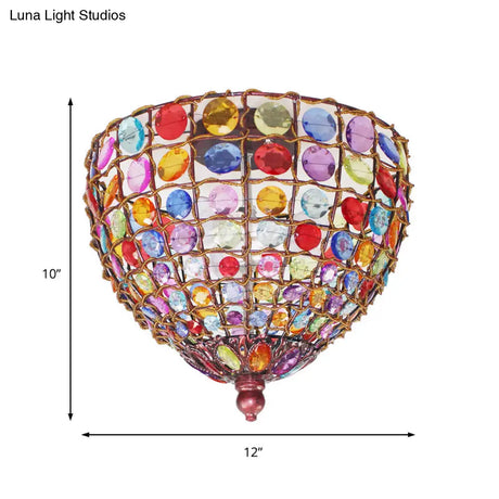 Bohemia Style Iron 3-Light Flush Mount Ceiling Fixture With Weathered Copper Finish And Glass Stands