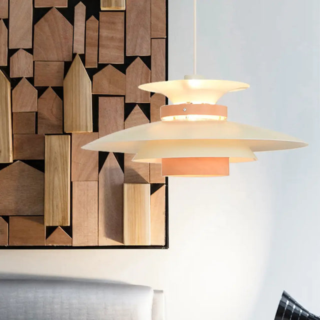 Bookstore Ufo Pendant Light: Creative Metal Hanging Light With Adjustable Cord Wood