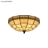 Bowl Flush Ceiling Light 8’/8.5’/10’ Stained Glass 3 Lights In Beige - Traditional Lighting