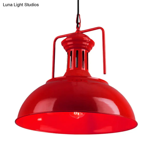 Bowl Industrial Pendant Light With Vented Socket In Red/Yellow