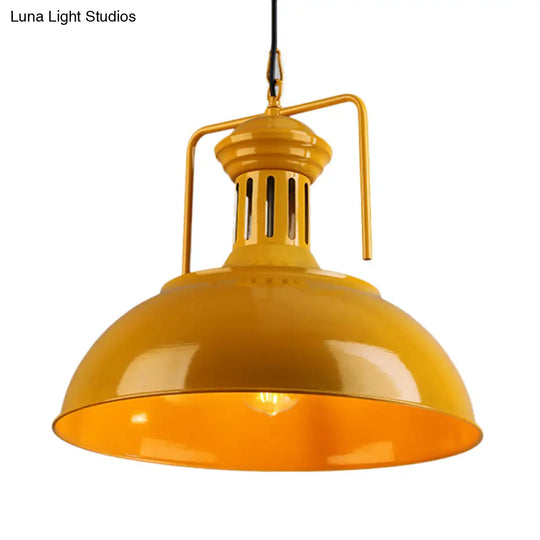 Bowl Industrial Pendant Light With Vented Socket In Red/Yellow