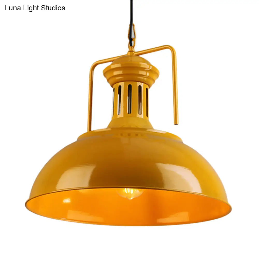 Metallic Industrial Bowl Pendant Light Fixture With Vented Socket In Red/Yellow For Dining Table