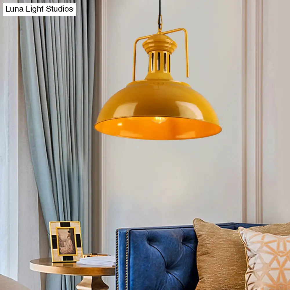 Bowl Industrial Pendant Light With Vented Socket In Red/Yellow Yellow