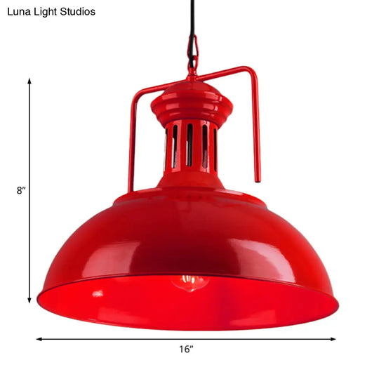Metallic Industrial Bowl Pendant Light Fixture With Vented Socket In Red/Yellow For Dining Table