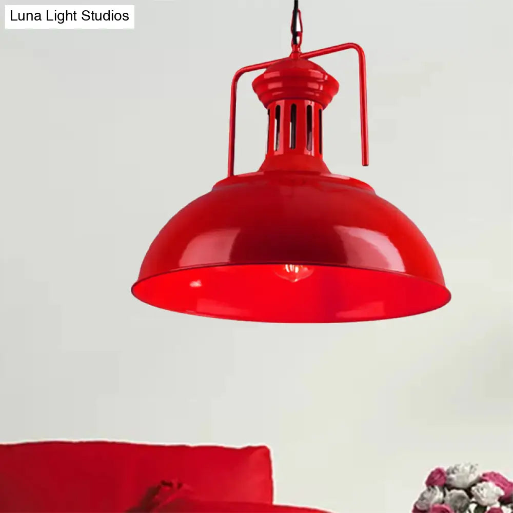 Bowl Industrial Pendant Light With Vented Socket In Red/Yellow