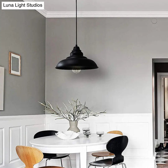 Industrial Style Suspension Pendant Light - Metal 1-Light Bowl Dining Room Lamp In Black