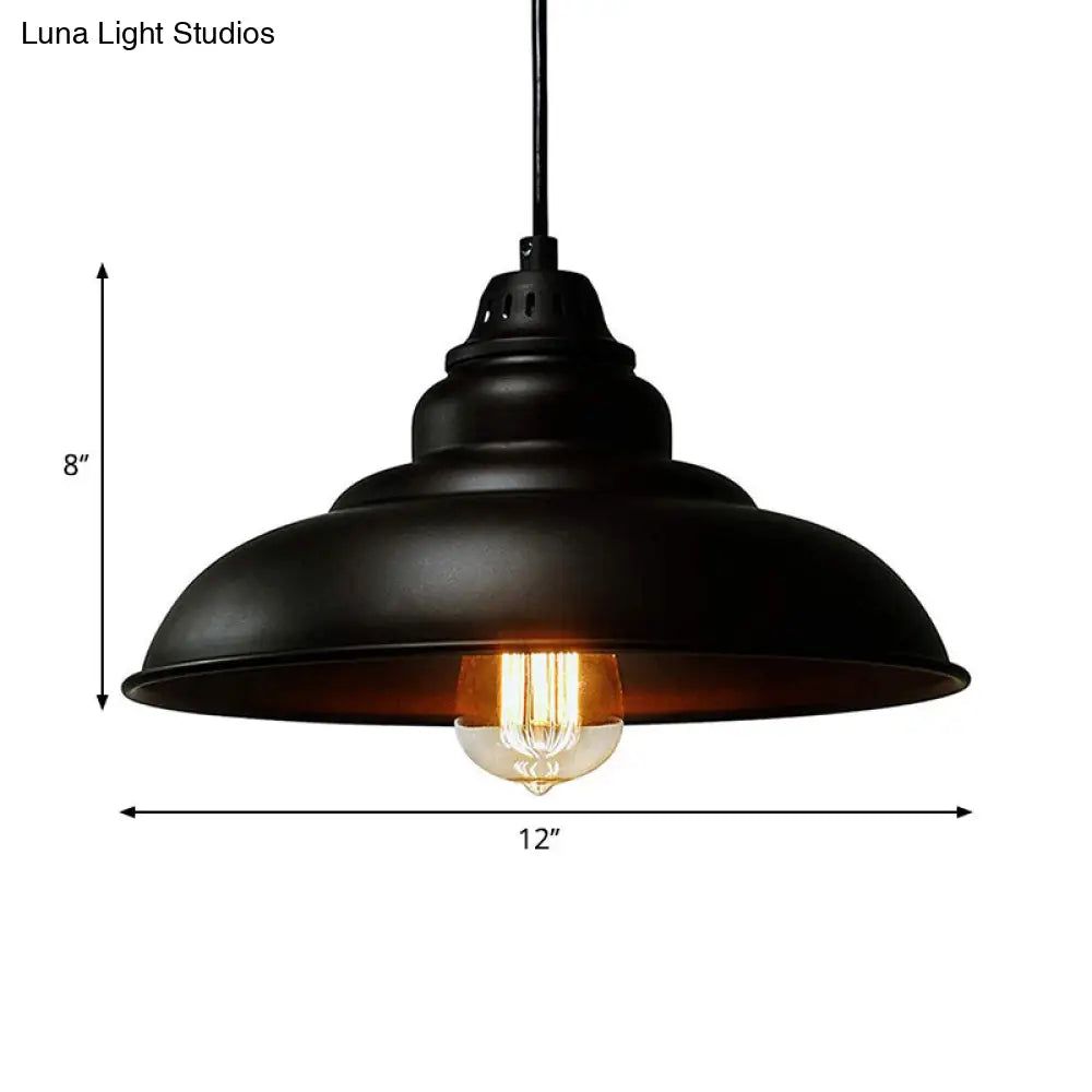 Industrial Style Suspension Pendant Light - Metal 1-Light Bowl Dining Room Lamp In Black