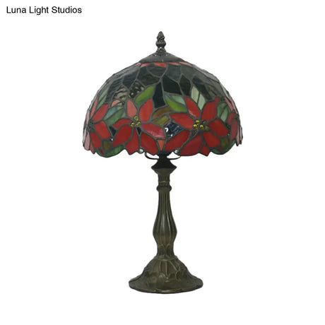 Bowled Beauty: Mediterranean Flower Patterned Desk Lamp In Bronze