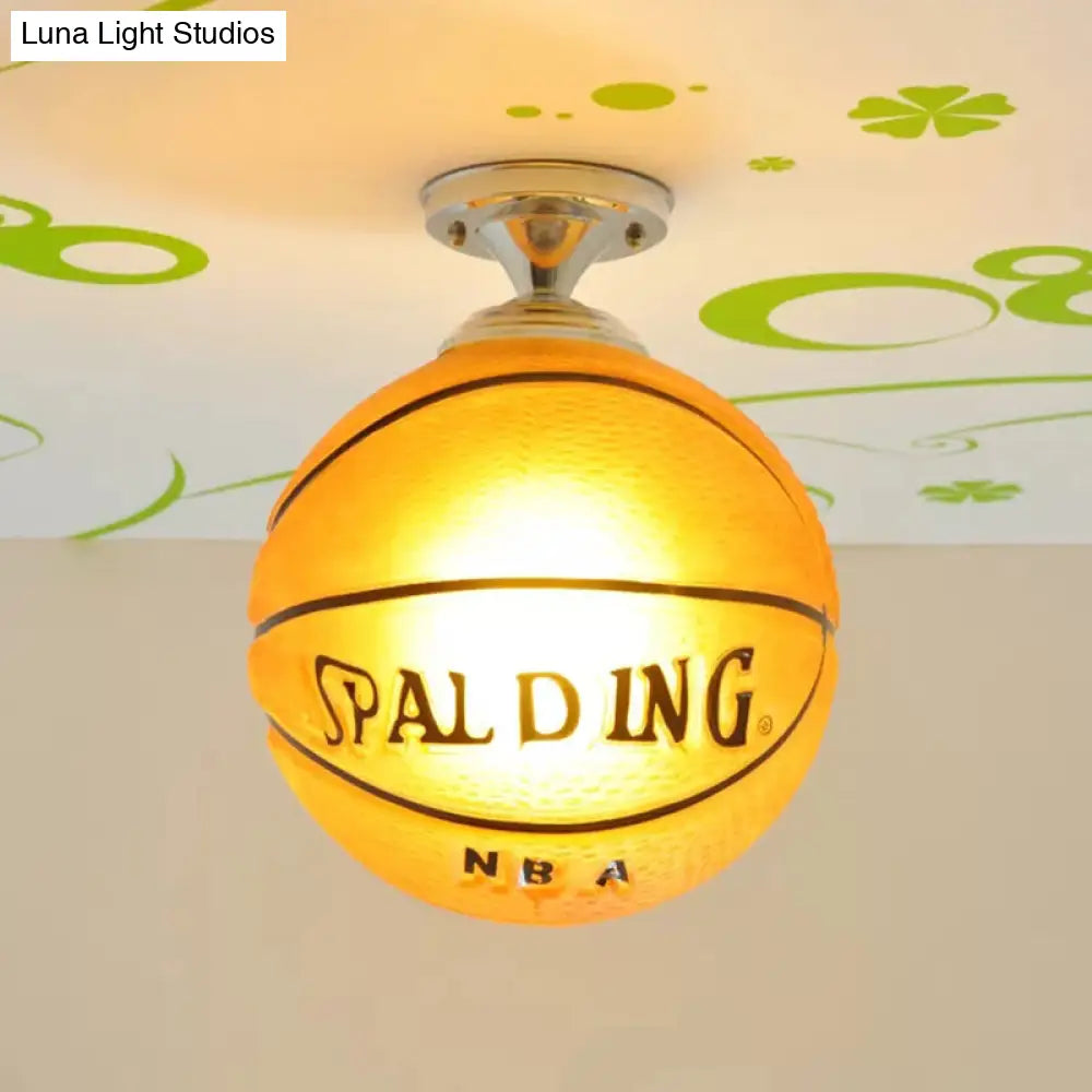 Boys Basketball Ceiling Mount Light - Sport Style Glass Lamp For Bedroom Brown