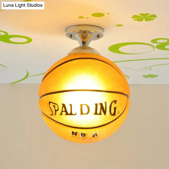 Boys Basketball Ceiling Mount Light - Sport Style Glass Lamp For Bedroom Brown