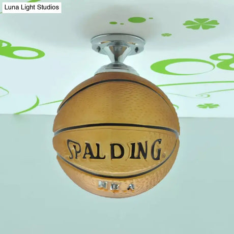 Boys Basketball Ceiling Mount Light - Sport Style Glass Lamp For Bedroom