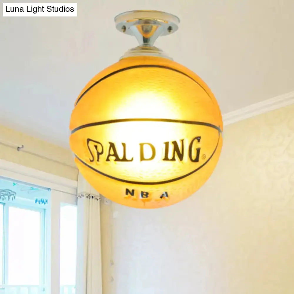 Boys Basketball Ceiling Mount Light - Sport Style Glass Lamp For Bedroom