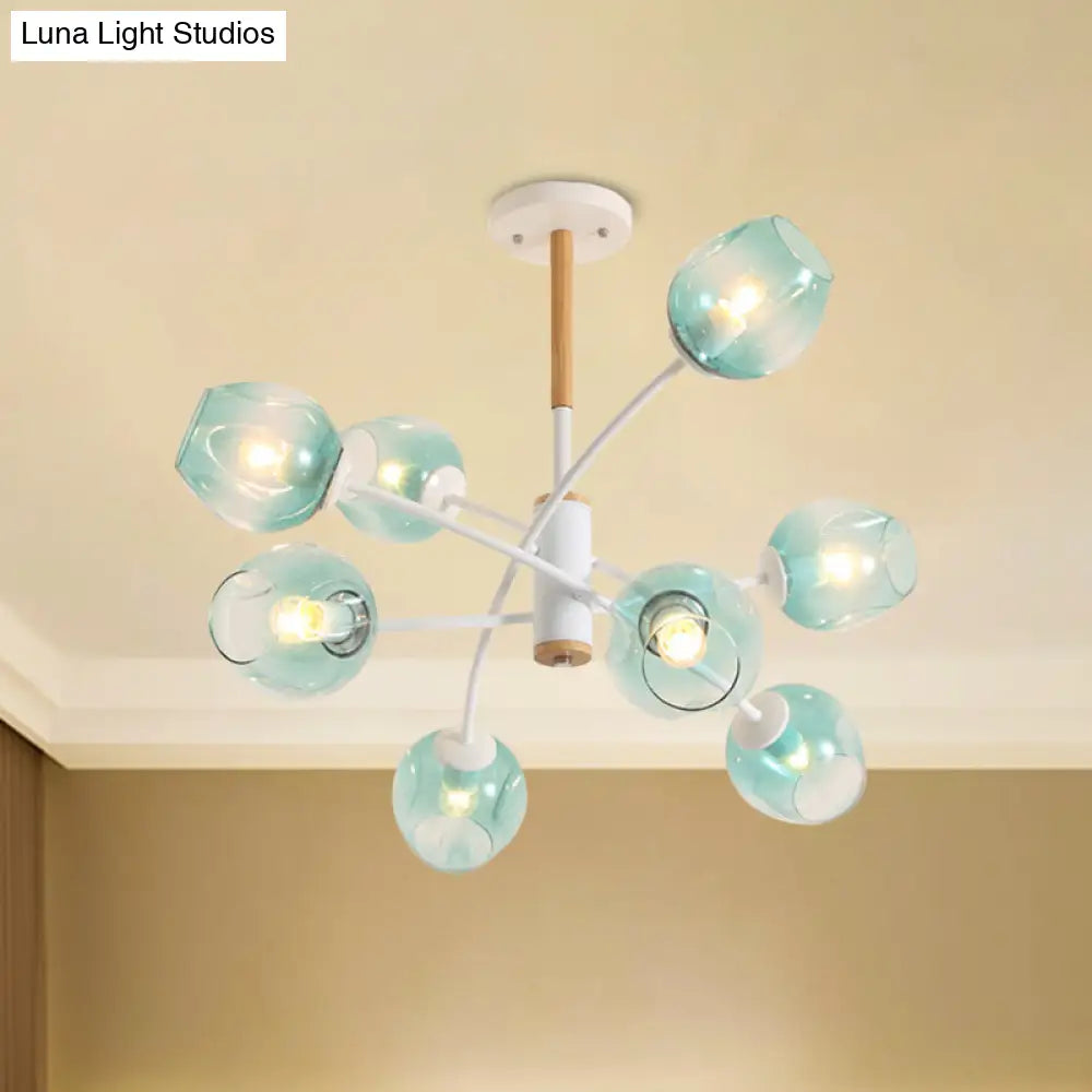 Branch Chandelier With Glass Shades: Restaurant Suspension Lamp (6/8 Lights) In Amber/Blue