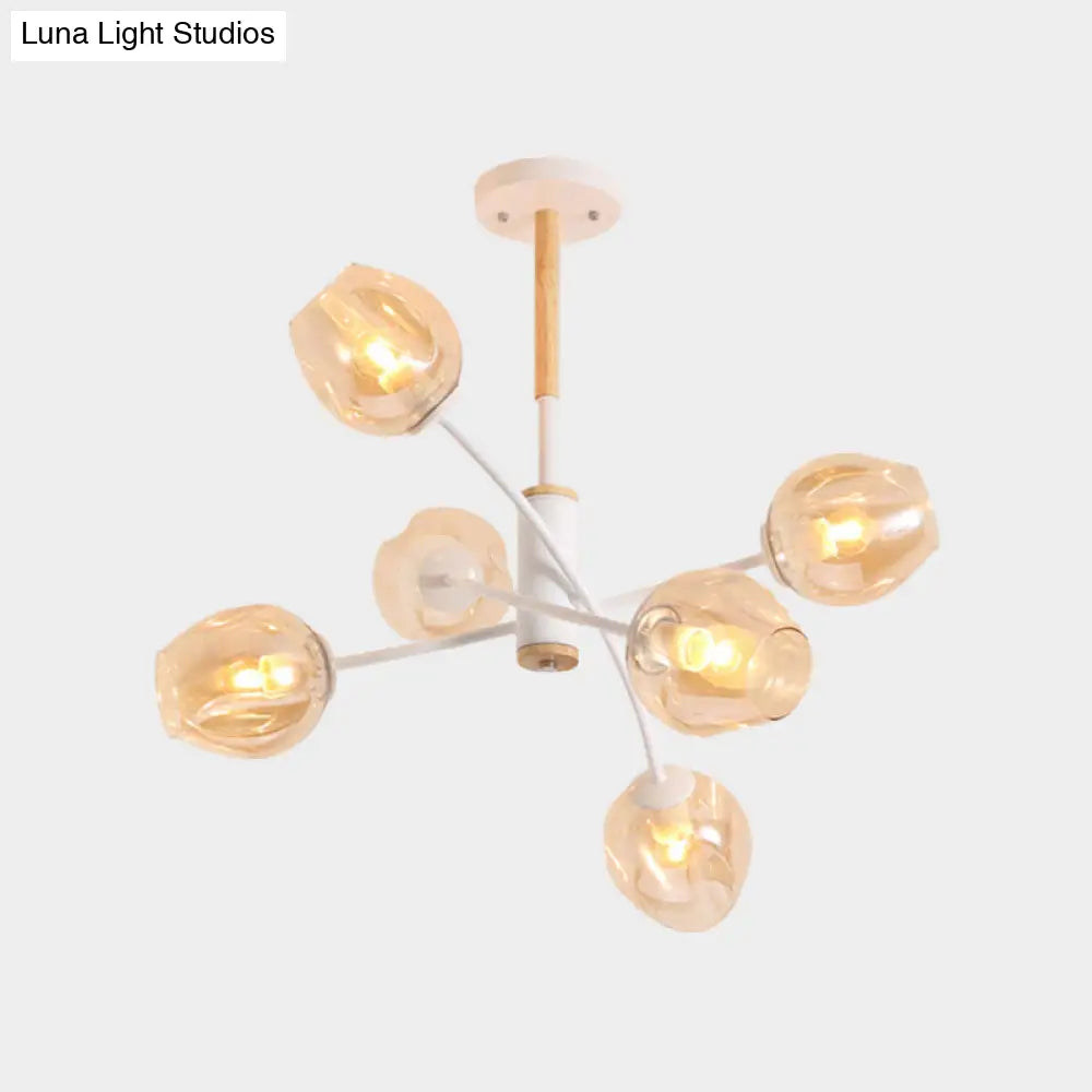 Branch Chandelier With Glass Shades: Restaurant Suspension Lamp (6/8 Lights) In Amber/Blue