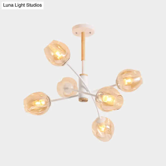 Branch Chandelier With Glass Shades: Restaurant Suspension Lamp (6/8 Lights) In Amber/Blue