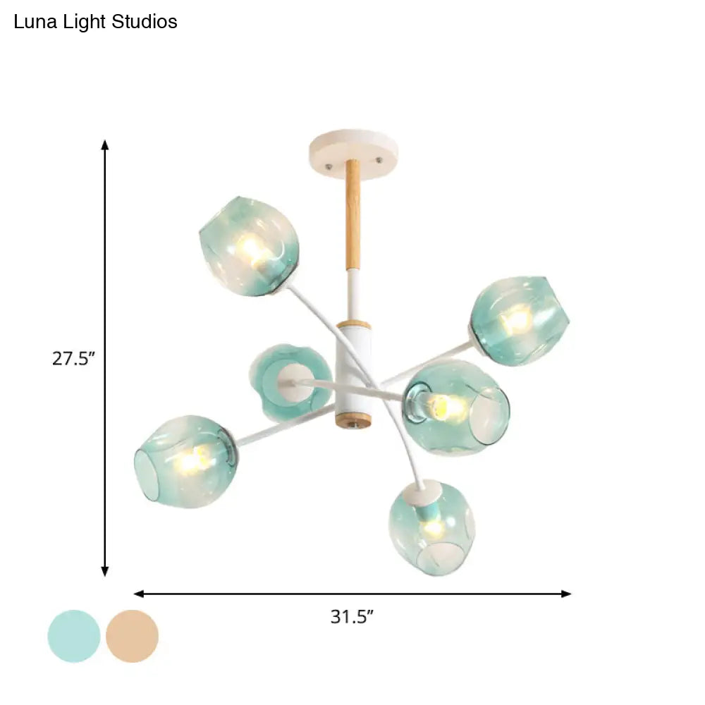 Branch Chandelier With Glass Shades: Restaurant Suspension Lamp (6/8 Lights) In Amber/Blue